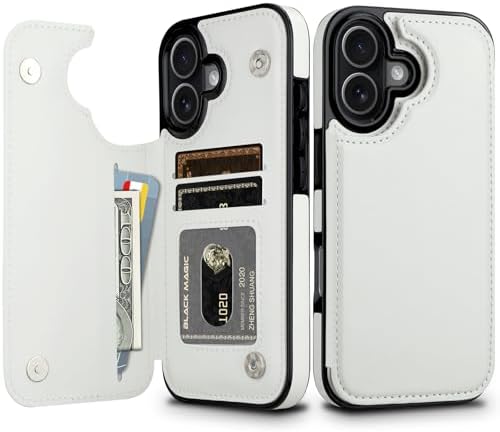 HianDier for iPhone 17 Case Wallet with Card Holder PU Leather for iPhone 17 Phone Case with Double Magnetic Closure Women Men Shockproof Protective Flip Cover-White