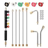 Pressure Washer Extension Wand Upgrade, 9 Pack Power Washer Lance with 6 Nozzle Tips, 30°,90°,120° Curved Rod, 1/4' Quick Connect, 4000 PSI