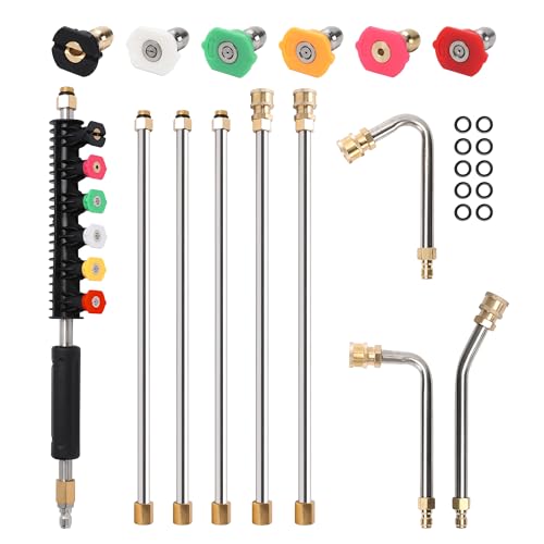Pressure Washer Extension Wand Upgrade, 9 Pack Power Washer Lance with 6 Nozzle Tips, 30°,90°,120° Curved Rod, 1/4