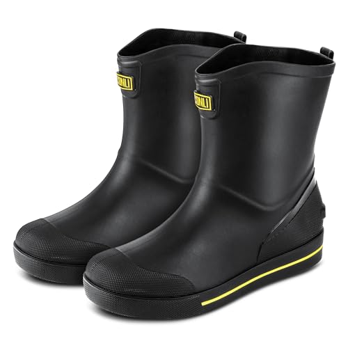 Men's Waterproof Rain Boots – Anti-Slip PVC Rain Work Boots with Reinforced Toe & Heel – Durable Lightweight Ankle Boots for Fishing, Gardening, Farm, Boat & Outdoor Jobs