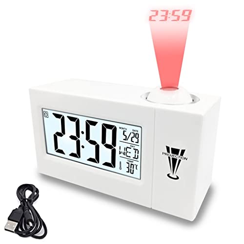Yebdd Leled Digital Projection Alarm Clock Temperature Thermometer Desktop Time Date Display Projector Calendar (Color : Onecolor, Size : 147X55X89Mm) #TOP2