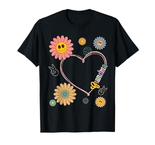 Love Heart Groovy Grandma Mother's Day Women 70's Style T-Shirt