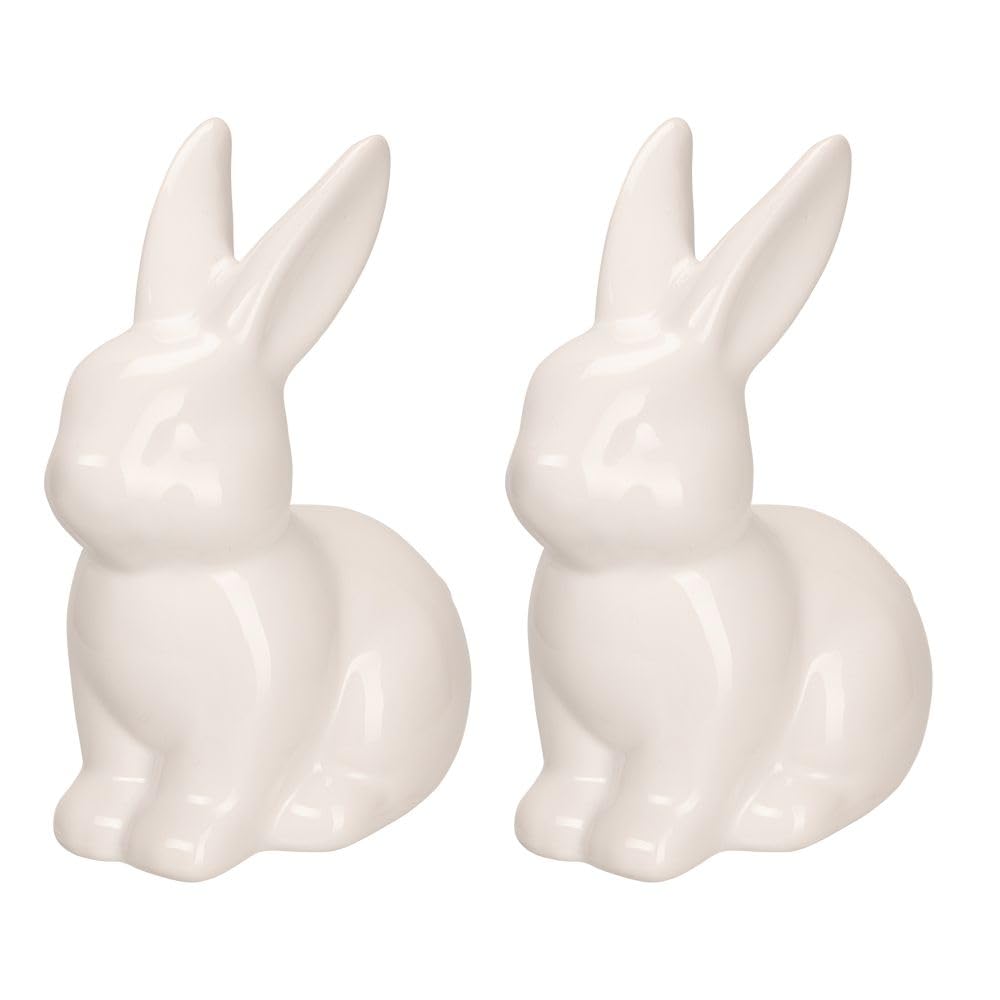Ideen mit Herz Figura decorativa de conejo de Pascua, color blanco, brillante, decoración de Pascua, dolomita, 2 unidades
