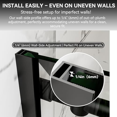 44-48\" W x 36\" D x 72\" H Coner Shower Enclosure Frameless, SGCC Certified 8mm (5/16\") Tempered Glass Shower Door, Sliding Shower Door, Buffer System, Stainless Handle, Leak-Proof, Matte Black