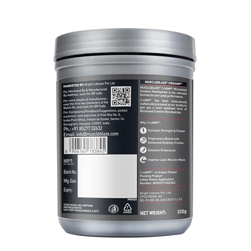 Image of MuscleBlaze Micronised Creatine Monohydrate CreAMP Powder, Citrus Blast (320g) + Cyclone Blender Gym Shaker (700ml)