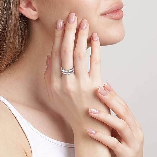 AINUOSHI Moissanite Wedding Band Half-eternity Engagement Anniversary Ring, S925 Sterling Silver Dainty Stacking Bridal Rings for Women 2mm Round Cut Ideal Trendy4