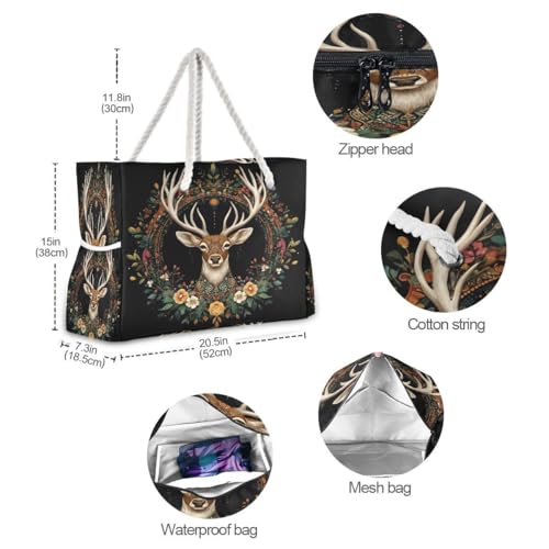 Large Beach Bags Totes Canvas Tote Shoulder Bag Milu Deer Water Resistant Bags for Gym Travel Daily4