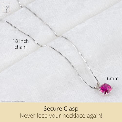 MAX + STONE 925 Sterling Silver Cushion Cut Birthstone Necklace for Women | 6mm Hypoallergenic Solitaire Necklace | Gemstone Pendant Necklaces with 18 inch Box Chain3
