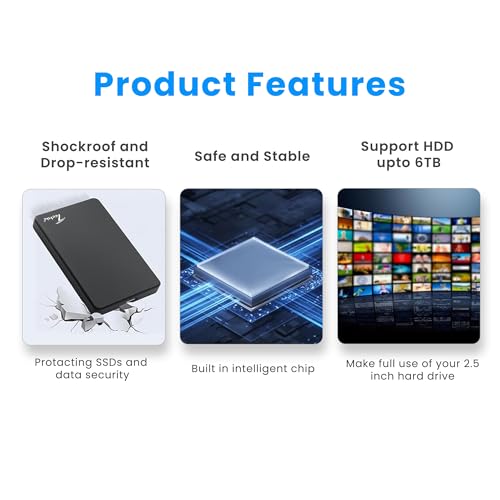 Image of TECHIE 2.5 inch External Hard Drive Enclosure, HDD /SSD Enclosure, USB 3.0, Easy-Install Shockproof Case for Windows, macOS, Linux, Drives up to 4TB, Black