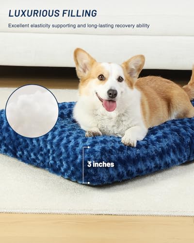 Image of KSIIA Washable Dog Bed Medium Size Dog Crate Bed Plush Pet Mat 29 inchx21 inch Blue | Deluxe Plush Comfy Kennel Pad, Anti-Slip Bottom,Deep Sleeping Mat for Medium Dogs,Machine Washable for Easy Cleaning