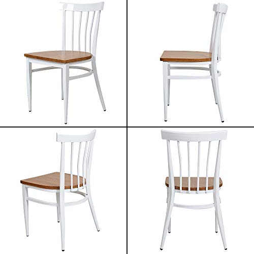 White Dining Room Chairs Set Of 2 -Heavy Duty Dining Chairs Wood Seat And Iron Frame Kitchen Side Chairs For Restaurant Cafe Bistro, Ergonomic Design,Comb Back #TOP3