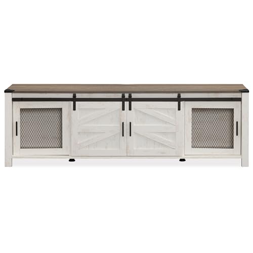 Image of WAMPAT Farmhouse TV Stand for 75 inch TV, Rustic Oak and White