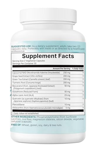 liposomal nad ultimate 1000mg  60 veggie capsules  nmn pathway formula  10-in-1 with resveratrol glutathione amp astaxanthin  nad supplement for women amp men  anti-aging energy amp brain support