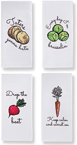 Microfiber Dish Towels Funny Veggie Puns Funny Kitchen Towel Set of 4 - Best Housewarming Gifts for New Home, Tea Towels for Kitchen Funny, Mom Kitchen Gifts, Veggie Themed Dish Towels with Sayings