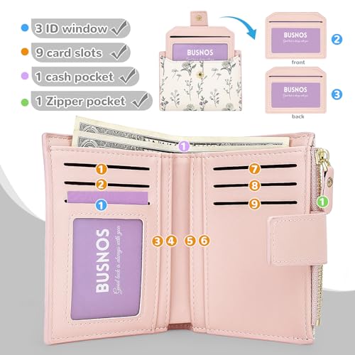 Small Wallet Womens Pink Flower Cute Wallet for Women Slim Change Purse for Ladies Bifold Wallet Womens With Zipper Coin Pocket Purses Card Holder for Women3