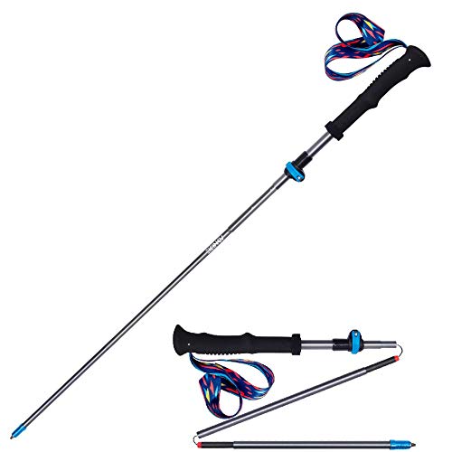 Bastones de senderismo AONIJIER plegables, ligeros, 7075 de aleación y carbono para senderismo, 130 cm ajustable, ultraligero para andar en bastones (2 unidades), color azul
