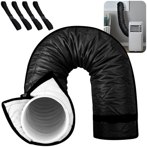 Image of Tlswshsy Quilting Air Conditioner Hose Cover, AC Insulated Hose Cover Wrap with 4 Adjustable Buckle Straps, Portable Air Conditioner Hoses Sleeve for 5''-5.9 inch Diameter Exhaust Duct Vent (Black)
