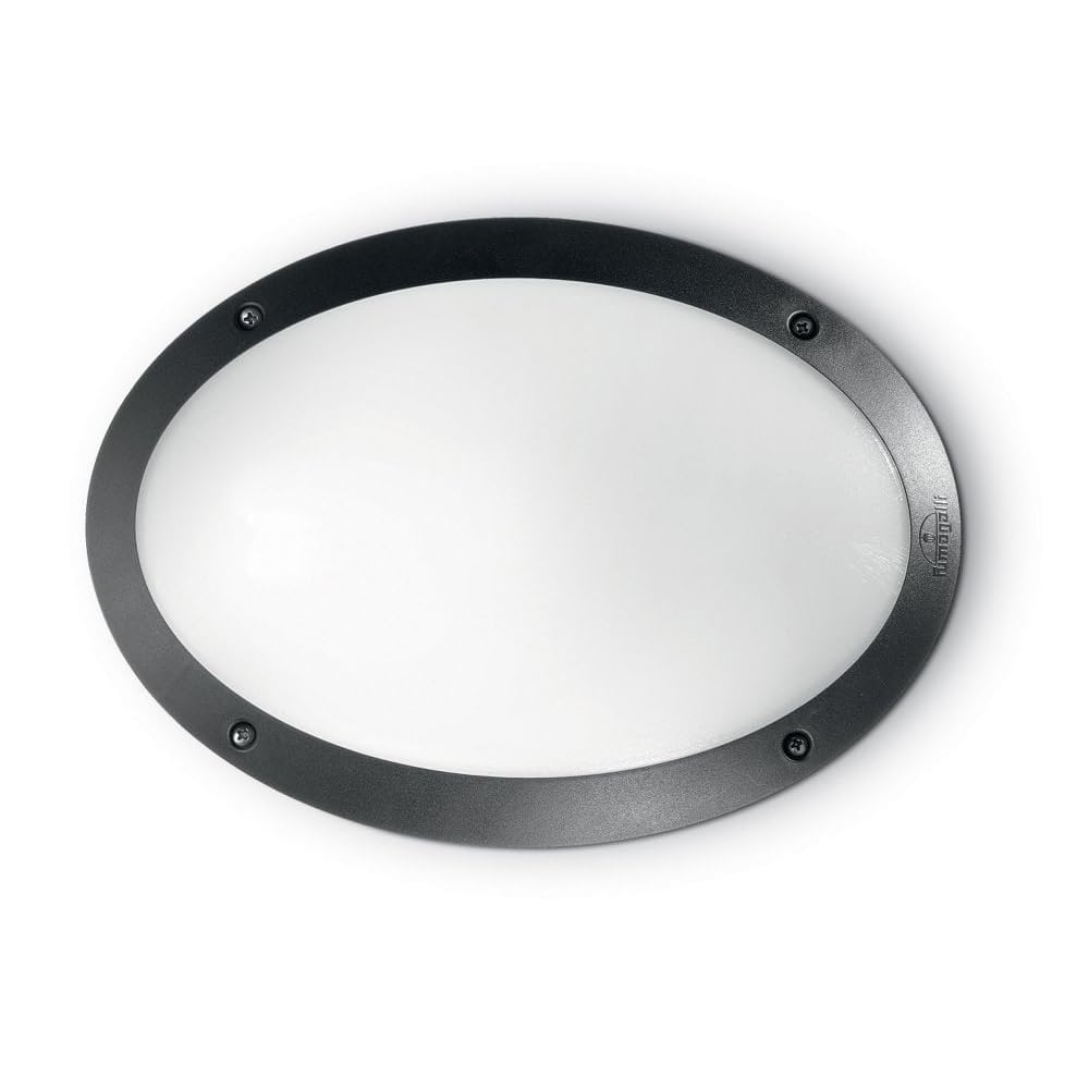 Britalia Black Outdoor Modern Oval Flush Bulkhead Wall Light With Opal Diffuser | 330Mm Length | Ip66 Rated | 1 X Es E27 Lamp Bulb Required | Garden - Patio - Security | Polycarbonate Resin Coastal