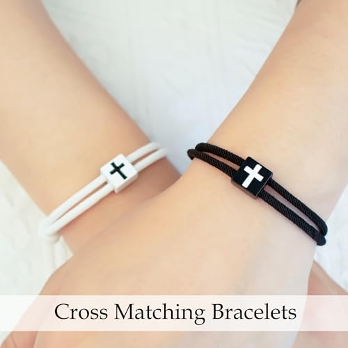 Image of LINY Braided Rope Matching Couples Bracelet Cross Promise Bracelets for Couples Best Friend Anniversary Birthday Promise Faith Gifts for Girlfriend Boyfriend Wife Husband Valentine's Day Gift