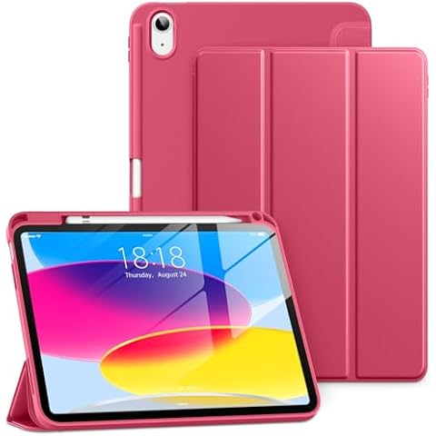 DTTO for iPad 10th Generation Case 10.9 Inch 2022, Slim Tri-fold Stand Soft TPU Back Protective Cover with Pencil Holder for iPad 10th Gen Case - Auto Sleep/Wake, Watermelon Red Cover