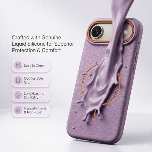 Image of amazon basics Luxury MagSafe Compatible Leather Texture Back Cover for iPhone 17 Air | Raised Camera Protection | Slim Fit Shockproof Case with Metallic Accents (Purple)