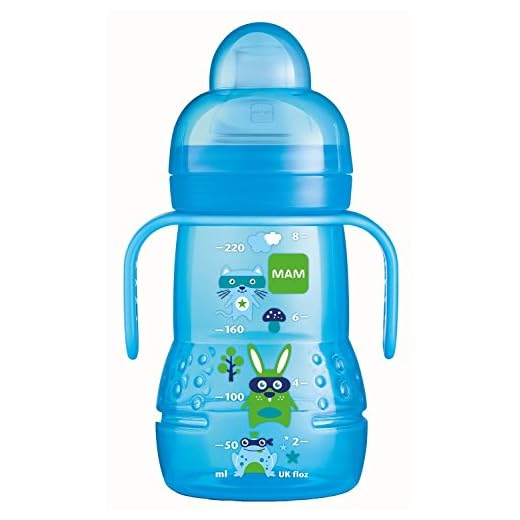 MAM Trainer+ 220 ml - Biberon et Tasse d'Apprentissage 2-en-1 (4+ Mois - Couleur: Blue)
