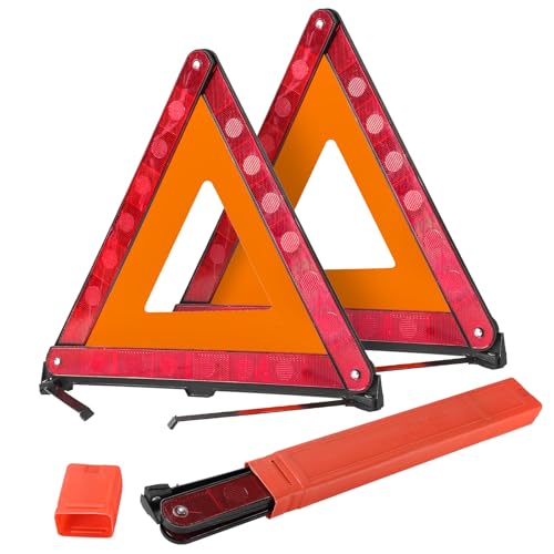 DASBET Emergency Warning Triangles Roadside Safety Triangle 2 Pack Foldable Warning Reflective Triangle with Case for Vehicles Breakdown