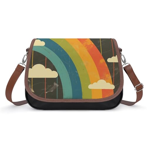 Women's Handbag Rainbow Stripes Clouds Print Satchel Bag Leather Crossbody Bag Waterproof Messenger Bag