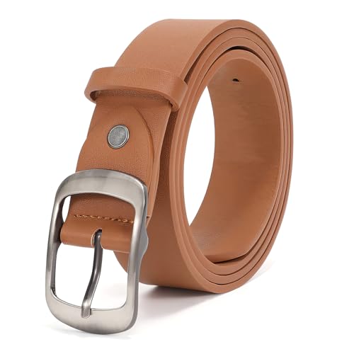 JASGOOD Women Leather Belt Brown Casual Waist Belt for Jeans Pants with Metal Pin Buckle,Brown