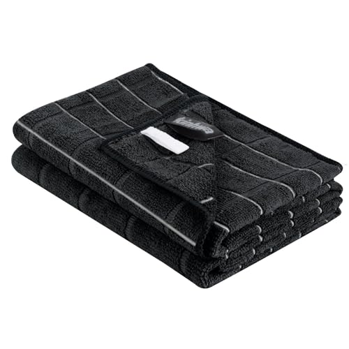 KinHwa Microfiber Tea Towels for Kitchen Dish Towels for Drying DishesPack of 2 Super Absorbent & Quick Drying Cleaning Kitchen Towels Set 45x65cm Machine Washable Hotel Quality Black T Towel Set