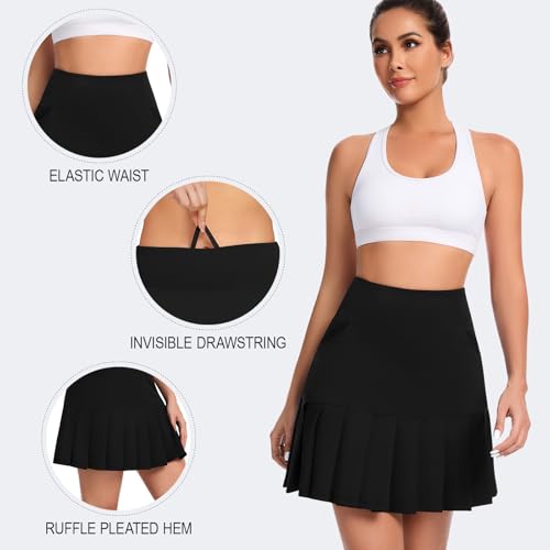 Soneven Women Knee Length Tennis Skort with Pockets High Waisted Long Athletic Golf Skirt Ruffle Pleated Dressy Casual Summer2