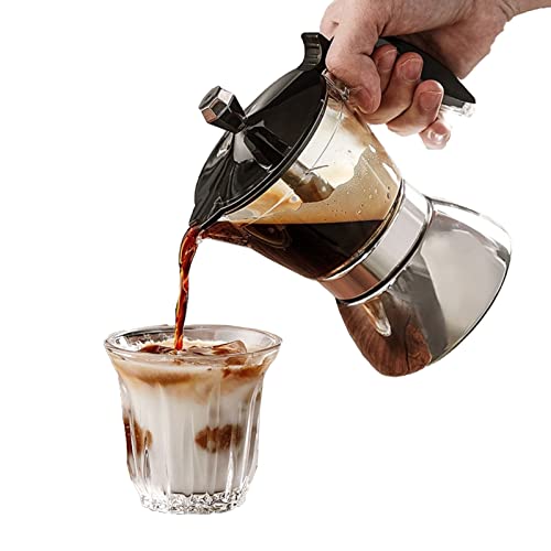 Natudeco Cafetera de 6 tazas, cafetera de acero inoxidable, cafetera de estufa, cafetera de vertido, cafetera italiana, adecuada para oficina en casa