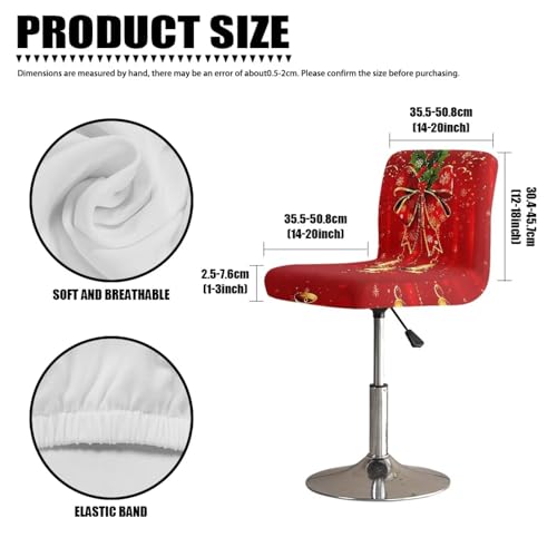 Image of Bar Stool Covers with Backs Dining Room Square Swivel Barstool Chair Seat Set of 2 Christmas Bells Red Non-Slip Counter Height Chair Covers Xmas Decor