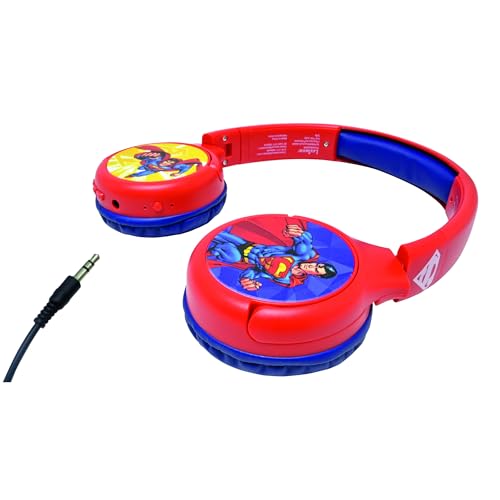 Image of LEXiBOOK, Superman Bluetooth Headphones, HPBT010SU | 2-in-1 Bluetooth & Wired, Volume limited, Foldable, Adjustable, Red /Blue