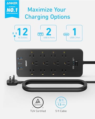 Anker-Surge-Protector-Flat-Plug-Power-Strip2100J-12-AC-Outlets-5feet-Flat-Extension-Cord-1USB-C-and-2-USB-Ports-for-Multiple-Devices-20W-Fast-Charging-for-Home-Office-Dorm-Essential-TUV