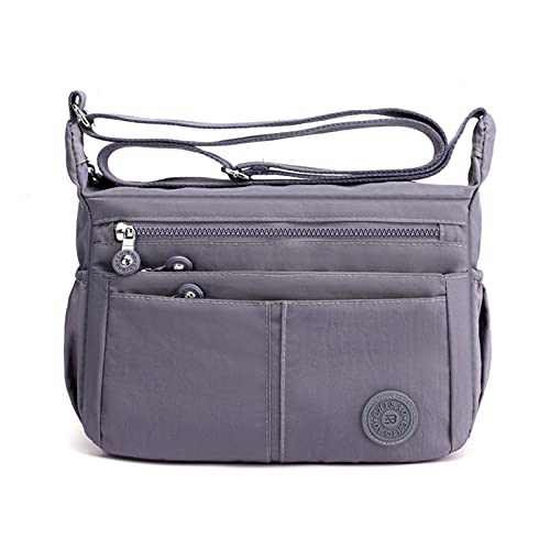 FANDARE Léger Sac à Bandoulière Femme Sacs D'épaule Sling Porté Epaule Sacoche Imperméable Nylon pour Voyage École Sports Achats Crossbody Bag Gris