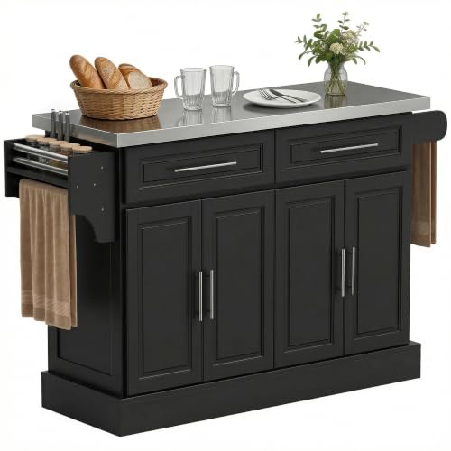 HOMCOM 47" Black Rolling Island