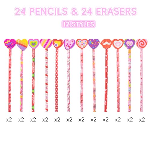 Lápices de grafito Valentine 24 piezas con borrador corazón miniatura 3