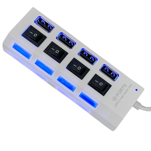 Concentrador Ladrón USB 2.0 de 4 Puertos con Cable Integrado - Hub Portátil Splitter Duplicador Replicador USB con interrupor Independiente y lud led de Estado Alimentado por el Bus 51CH027BI