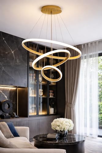 Image of DECOHOME Modern Ceiling Light Pendant Lamp | Stylish Hanging Lights for Dining, Kitchen & Living Room | Premium Build with Elegant Design & Warm Ambient Lighting (Golden-Ring Light)