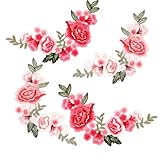 4 Pcs Flower Embroidered Applique Sew on Peony Patches Rose Flower Appliques for Clothing Boho Embroidery Patch Flower for Shirts Jeans Hats Skirts Sweater Repairing Arts Craft Making (Red and Pink)