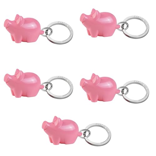 Djois - PORTE-CLÉS - BABY COCHON Rose - Anneaux chromés plats - 5 PORTE-CLÉS - Plastique RECYCLÉ Acrylique - Rose - Fabriqué aux Pays-Bas