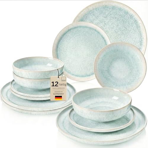 SÄNGER | Geschirrset Paros 12 tlg, Tafelservice 4 Personen, Steingut...