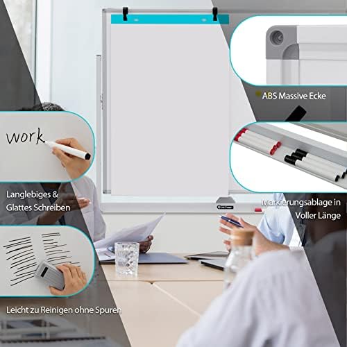 FANTASK Doppelseitiges mobiles Weißtafel, 120 x 90 cm, höhenverstellbares magnetisches rollendes Whiteboard mit Rädern & Ständer