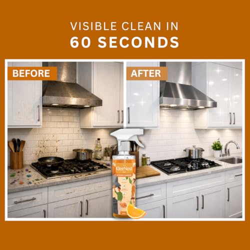 Image of Kleenest Kitchen Cleaner & Degreaser Spray, Citrus Fresh | Powerful Grease Remover | For Stove, Chimney, Tiles & Countertops | 450 ml