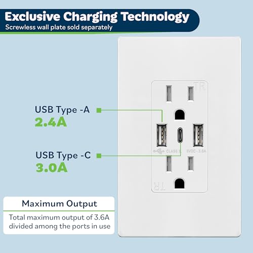 Topgreener TU21536AC3-2PCS Usb Outlet, 3-Port Type C 3.6A 18W Wall Outlet thumb #2