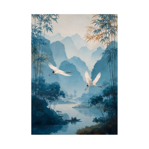 Impression sur toile animaux volant rouge canne bambou montagne affiche