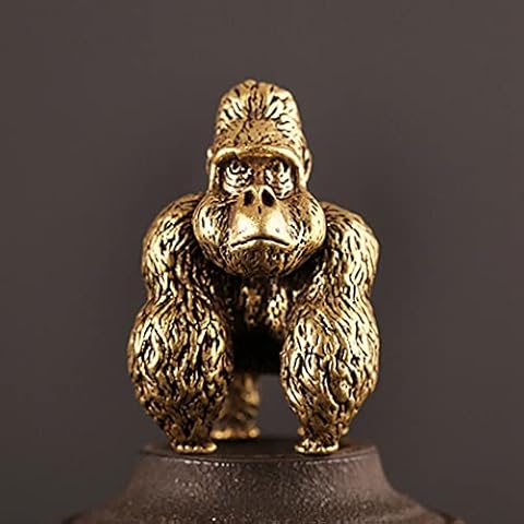 FIYOEO Creative Brass Copper Tea Pet Gifts,Kingkong Big Gorilla Statues Desk Decoration Ornaments Car Keychain Hanging Pendant Cover