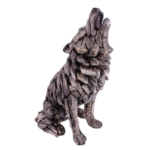 Kremers Schatzkiste Sculpture de loup hurlant - Grande figurine décorative en polyrésine peinte à la main - Statue animale massive aspect pierre pour salon,...