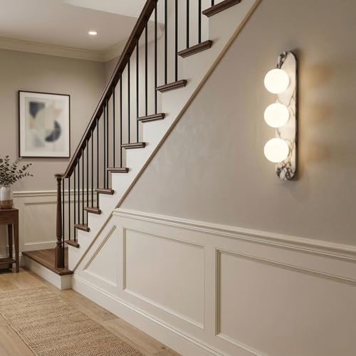 Image of Natural Marble Wall Sconces, 3-Light Alabaster Light, Hardwired Wall Light Fixtures, Modern Wall Mount Wall Lights for Dining Room Stairs Bedroom
